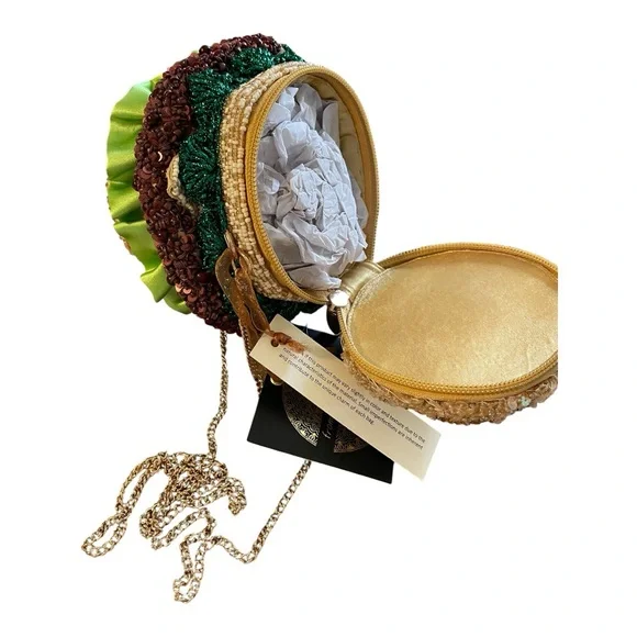 From India to You Hand Beaded Purse, Colorful Realistic Hamburger, Unique! - Picture 4 of 5